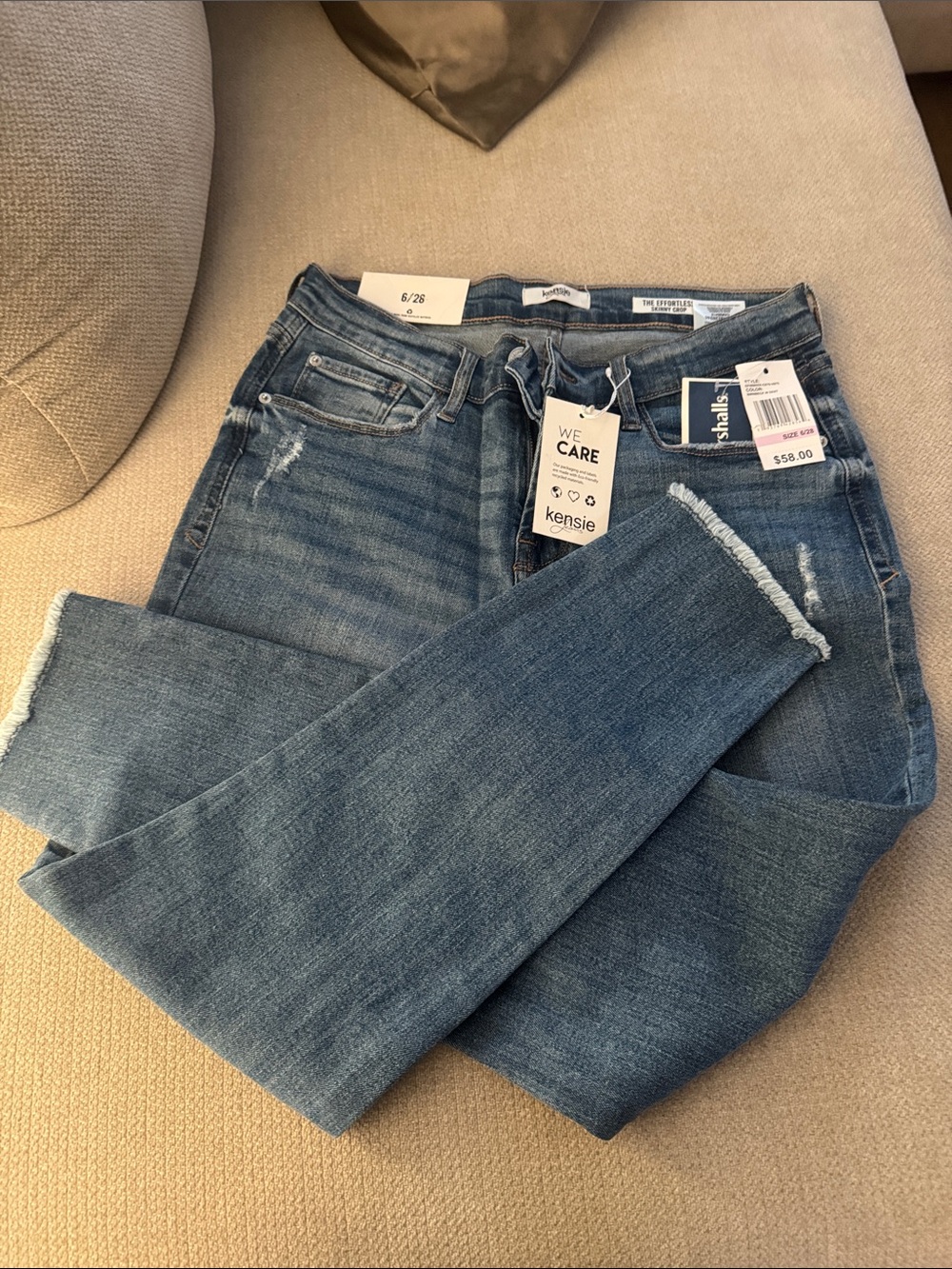 Kensie Blue Skinny Jeans with Distressed Hem